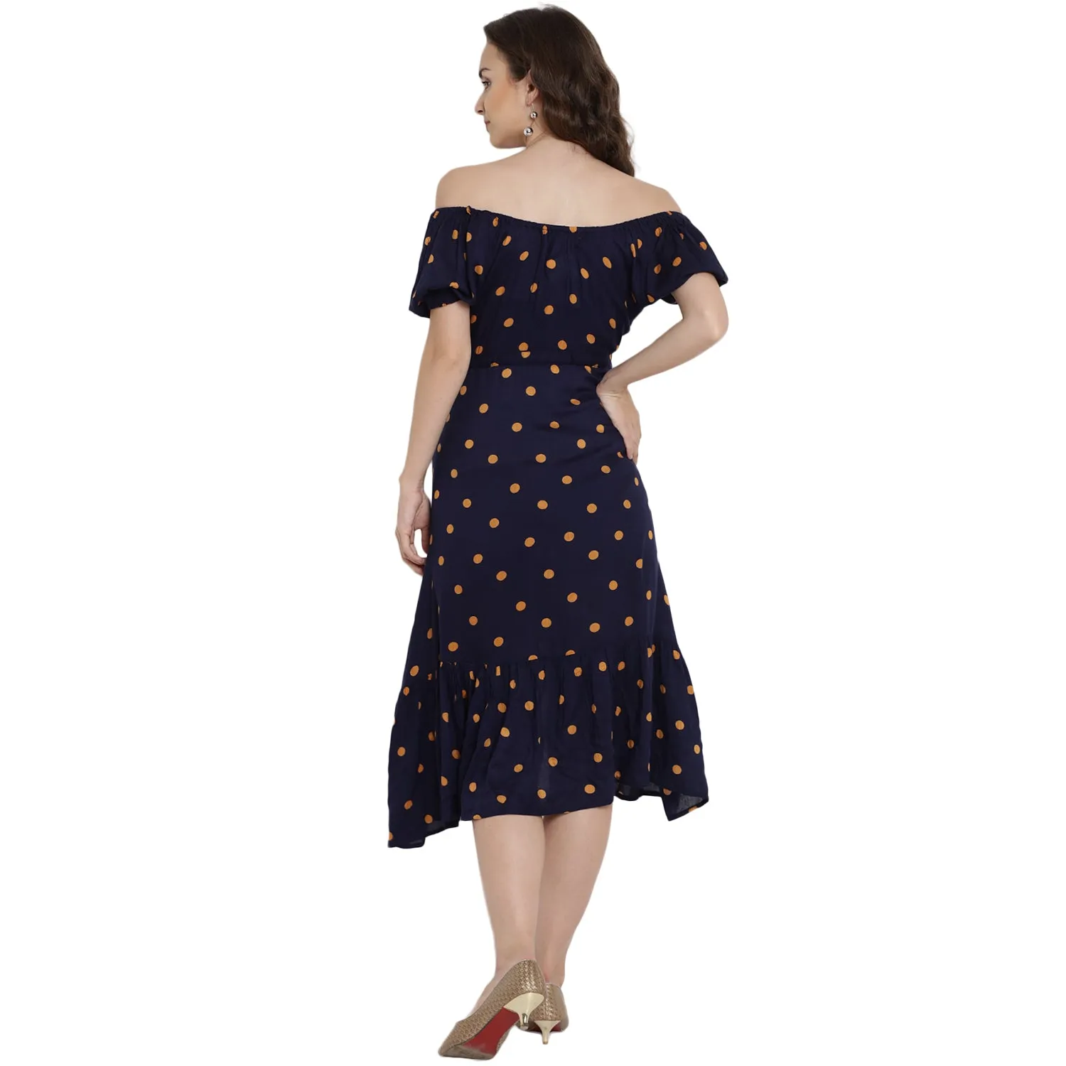 Midnight Blue Asymmetric Polka Dot Print Maternity Dress