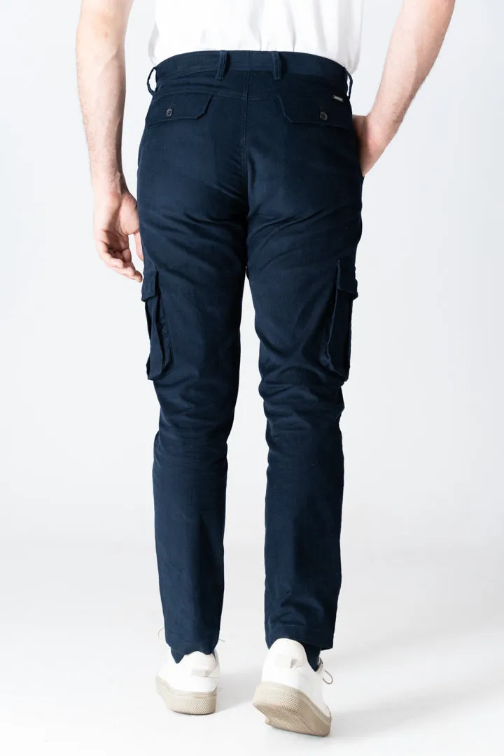 Navy Corduroy Stretch Cargo Pants