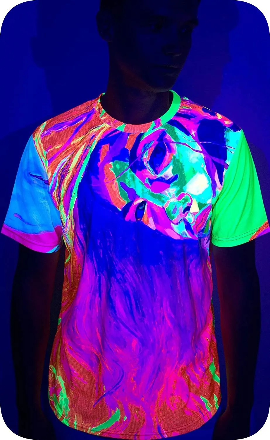 Neon Lime T Shirt Glow in Ultraviolet Fluorescent Model April