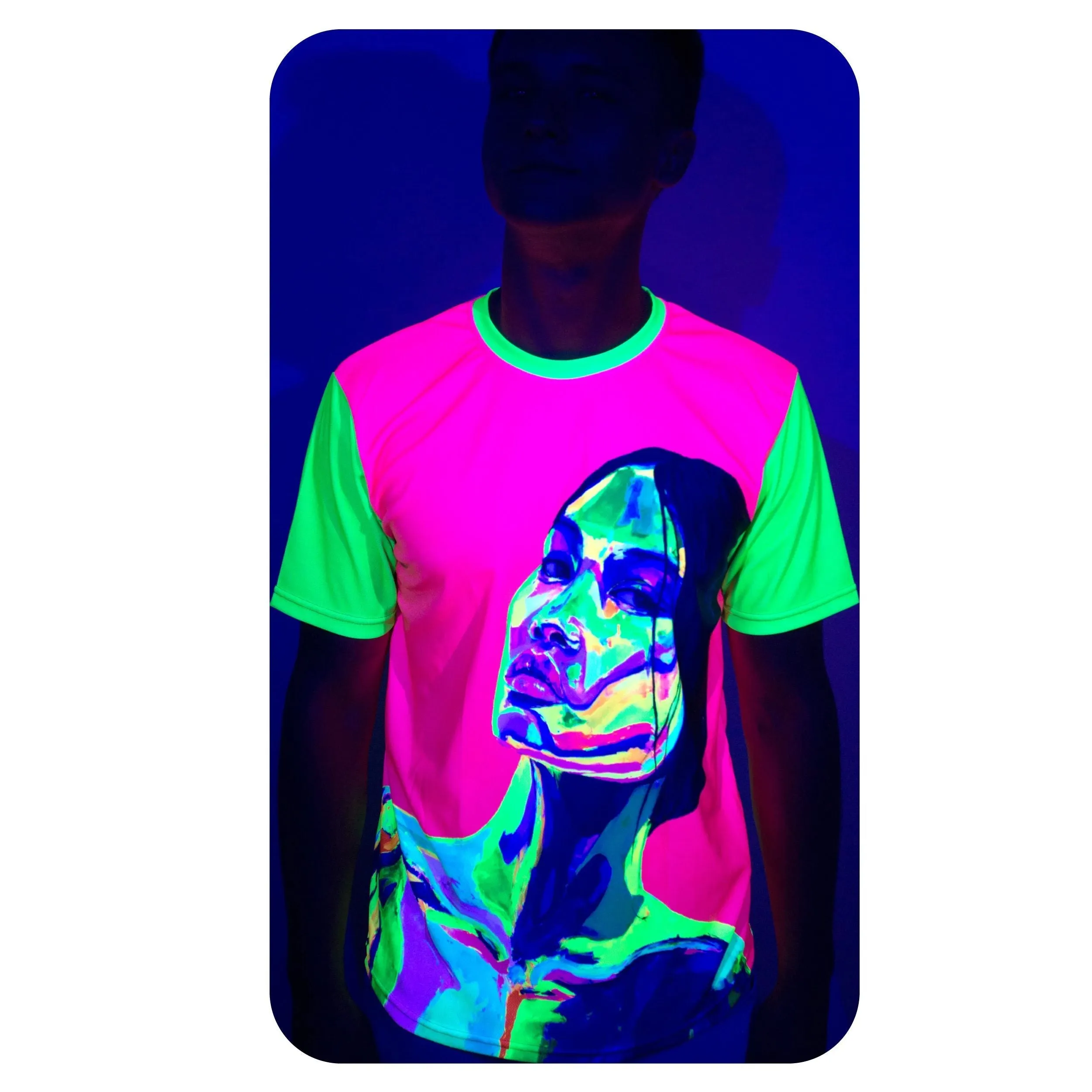 Neon Pink T-Shirt Glow in Ultraviolet Fluorescent Ulia