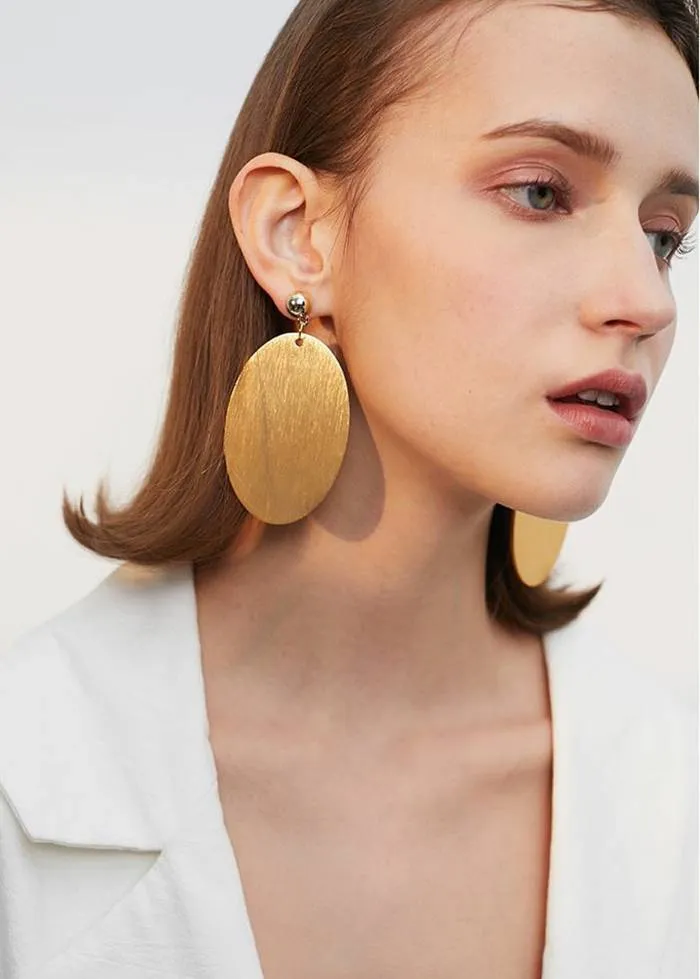 Oval Disc Drop Statement Earrings