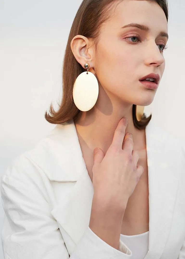 Oval Disc Drop Statement Earrings