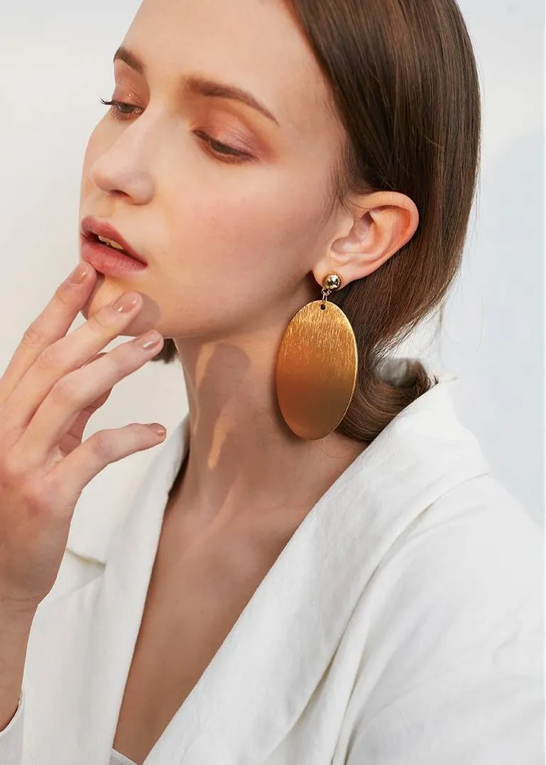 Oval Disc Drop Statement Earrings