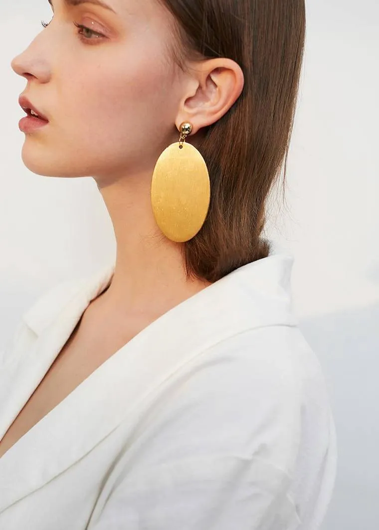 Oval Disc Drop Statement Earrings