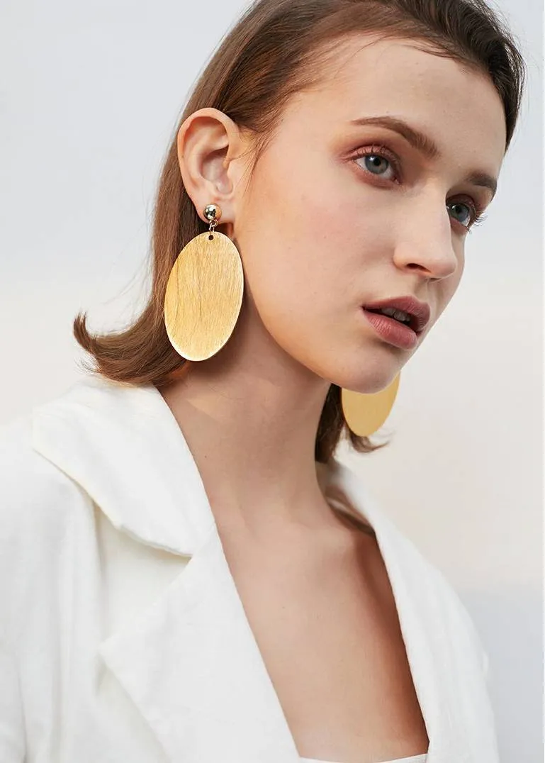 Oval Disc Drop Statement Earrings