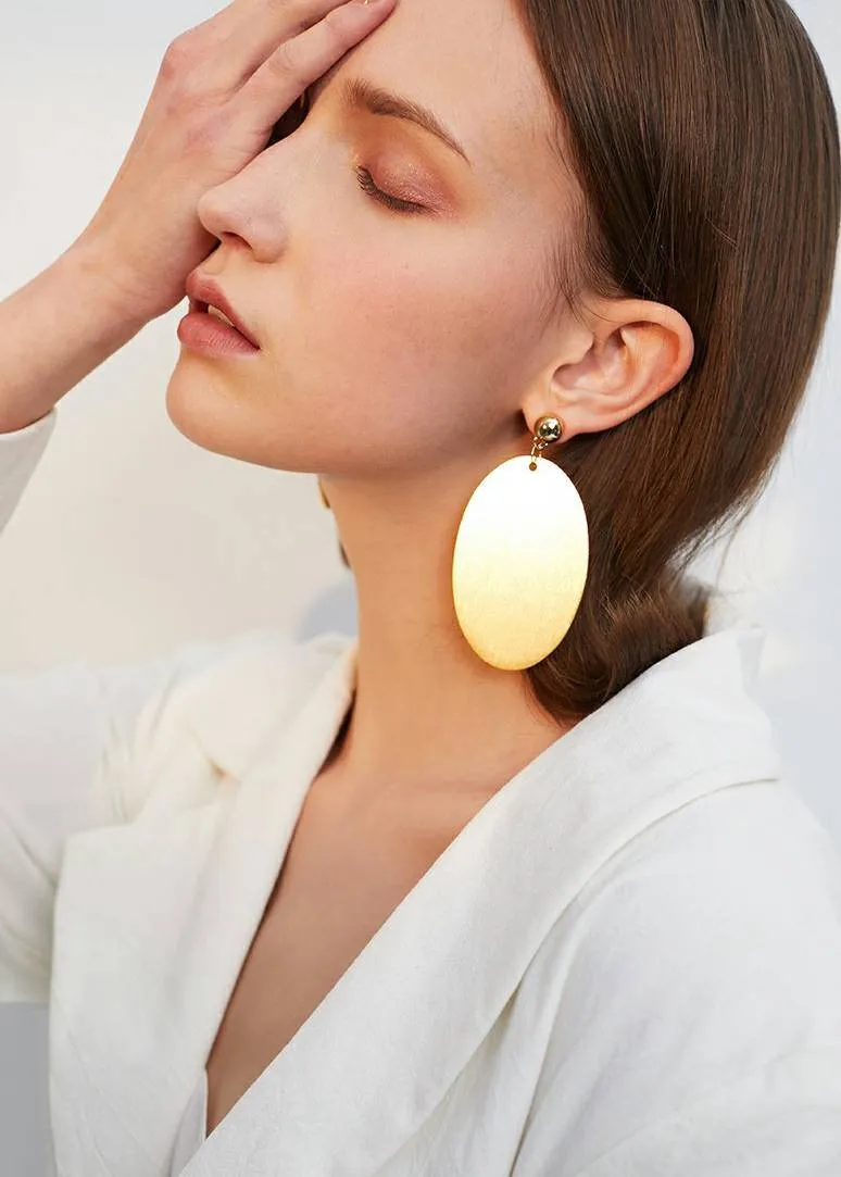 Oval Disc Drop Statement Earrings