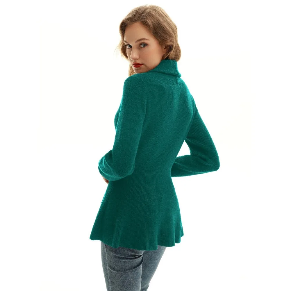 Peplum Hem Cardigan Sweater Long Sleeve Shawl Lapel Button-up Knitwear