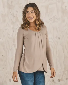 Petal Front Long Sleeve Nursing Top - Beige