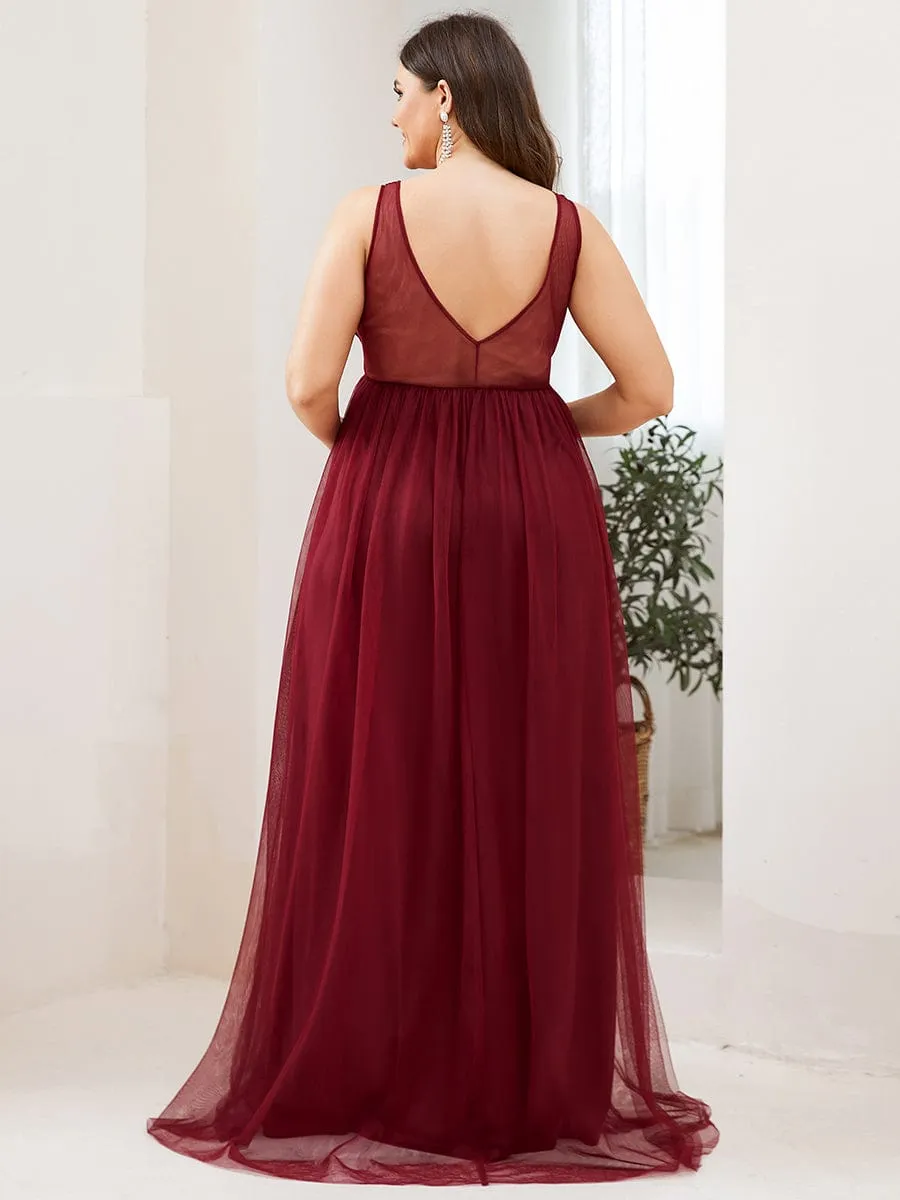 Plus Size Double V-Neck Lace Bodice Long Flowy Maternity Dress