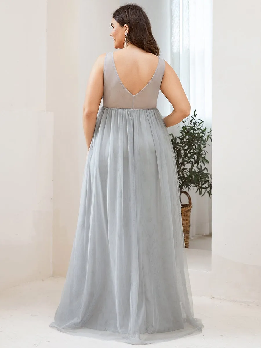 Plus Size Double V-Neck Lace Bodice Long Flowy Maternity Dress