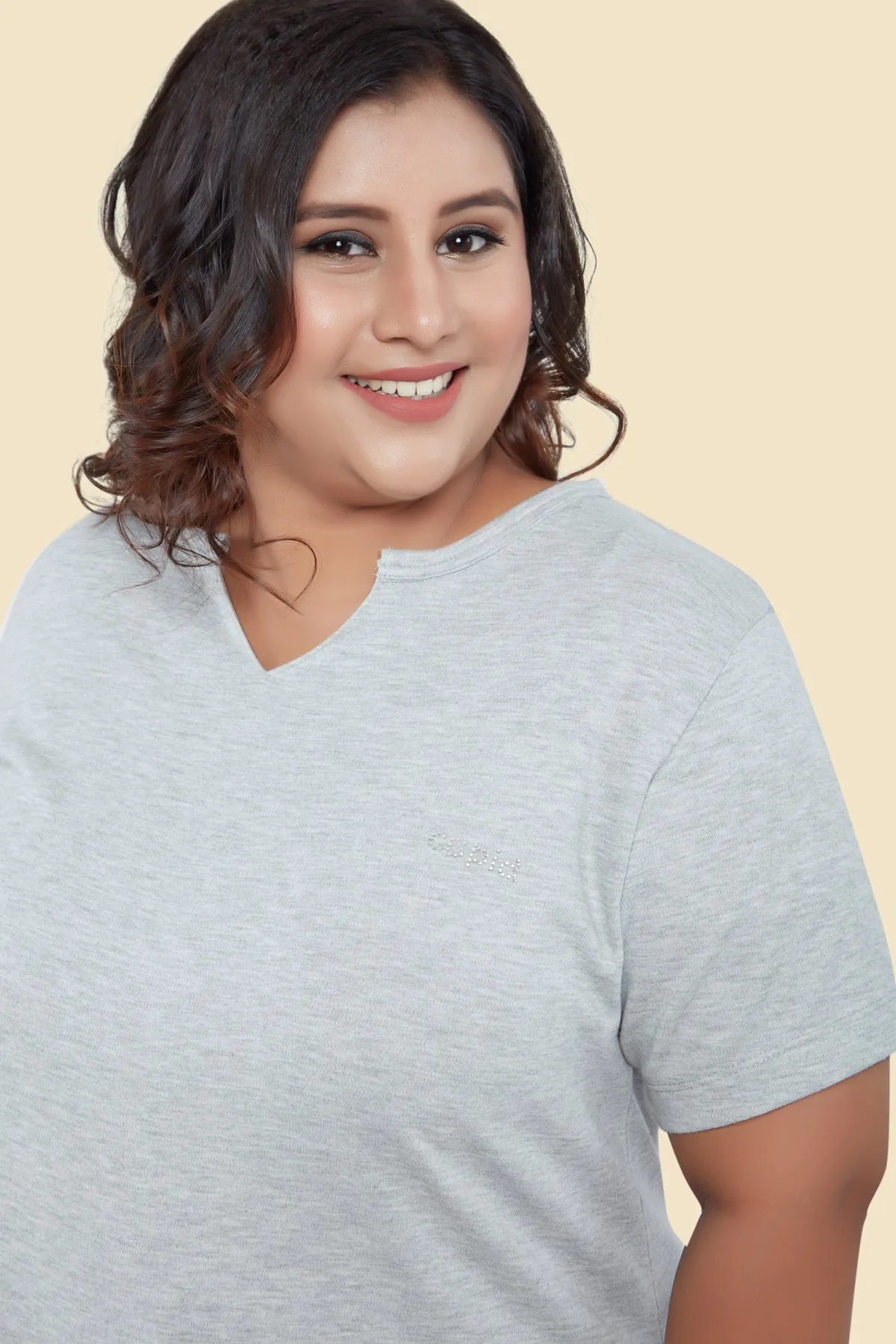 Plus Size Half Sleeves Long Top For Women - Black/Navy Blue/Grey