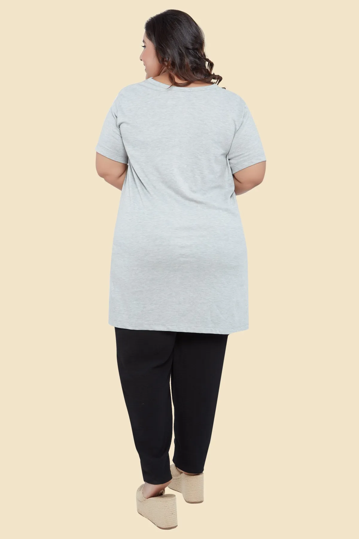 Plus Size Half Sleeves Long Top For Women - Black/Navy Blue/Grey