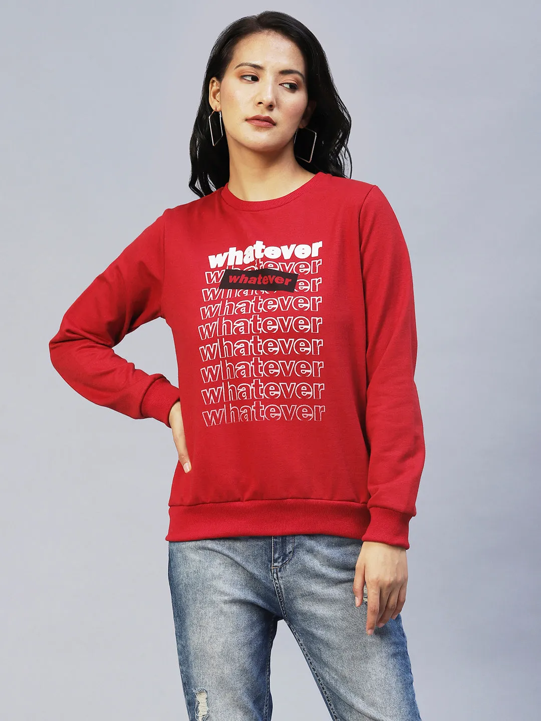 Printed Round Neck Fleece Sweatshirt