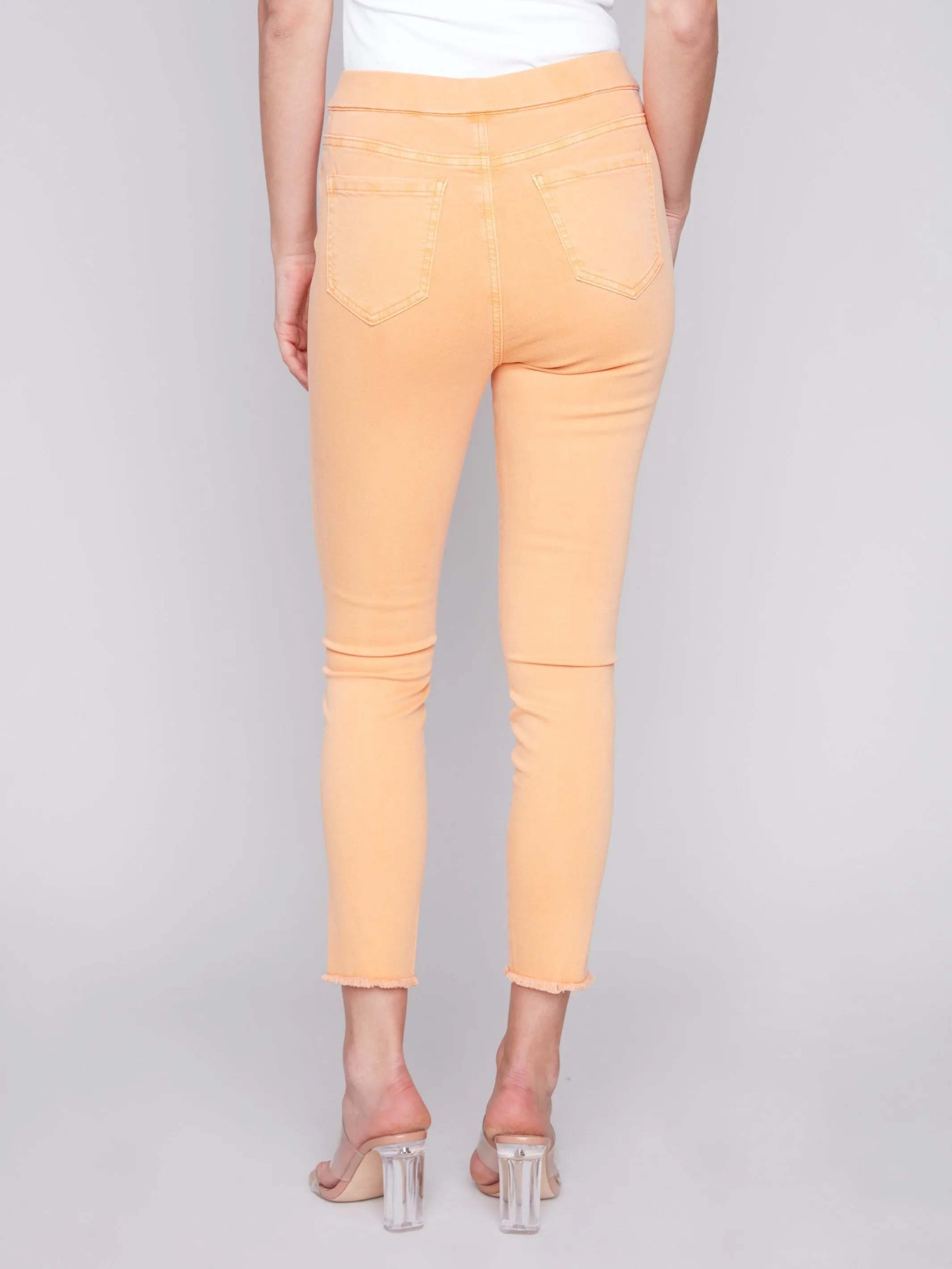 Pull-On Twill Pants with Split Hem - Melon