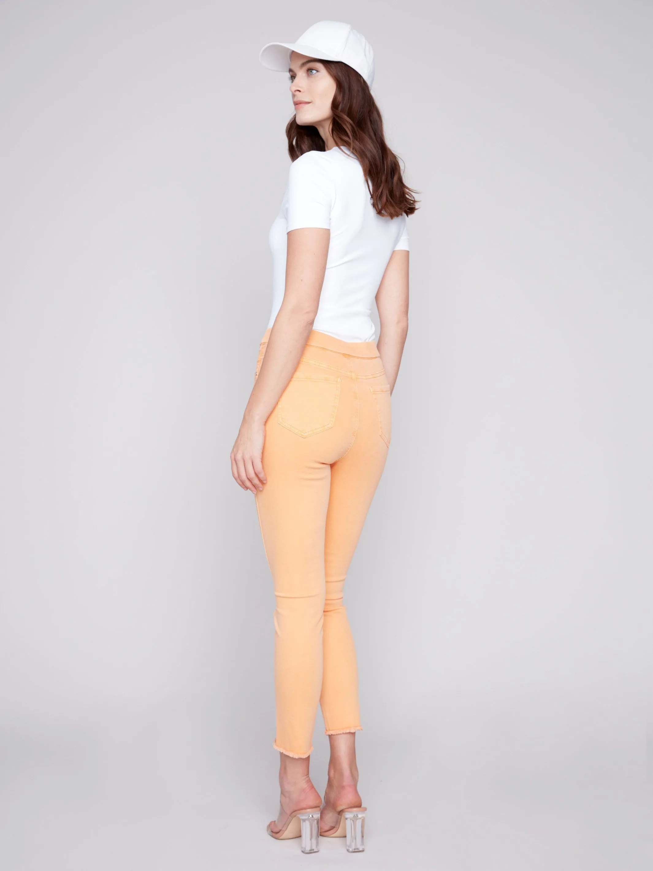 Pull-On Twill Pants with Split Hem - Melon