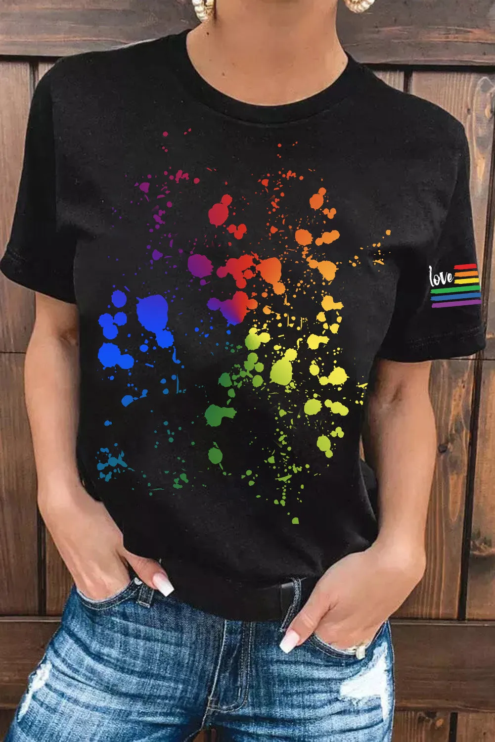 Rainbow Dot Printing Love T Shirt Women Short Sleeve T Shirt Top