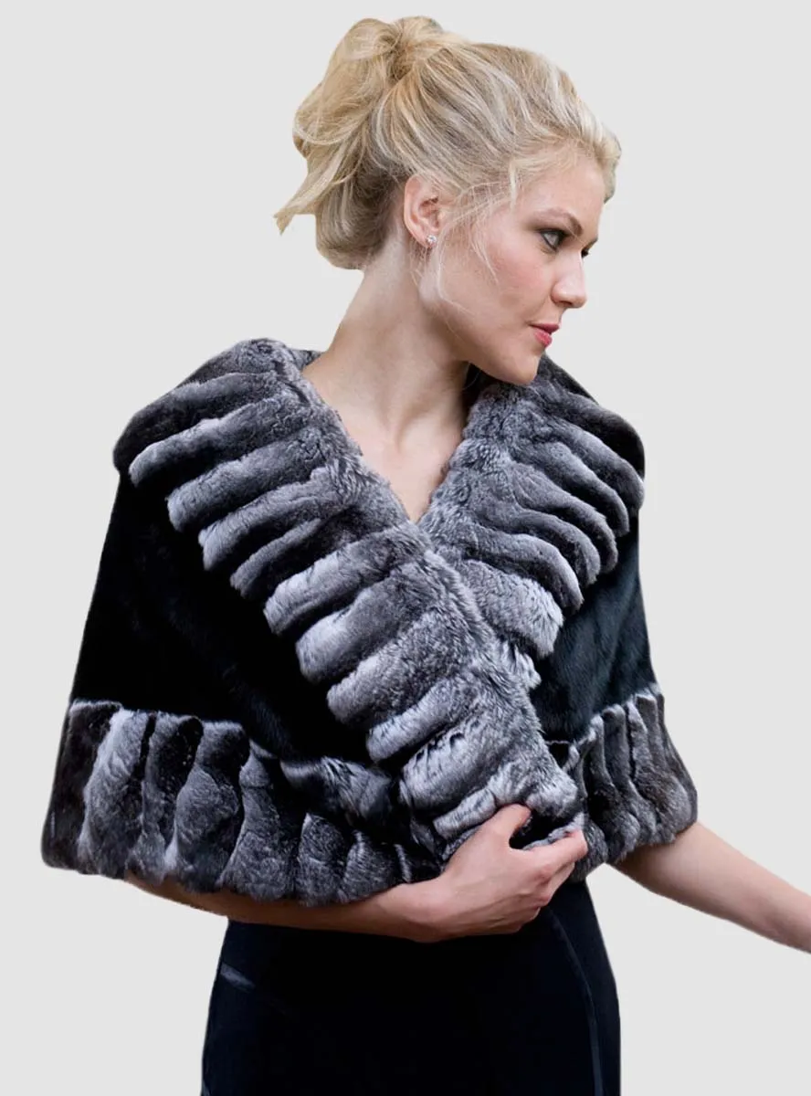 Ranch Mink Fur Cape with Chinchilla Fur Trim