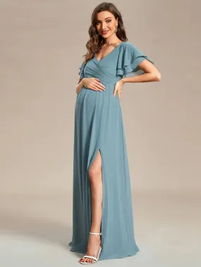 Ruffle Sleeves Split Chiffon Maternity Dresses