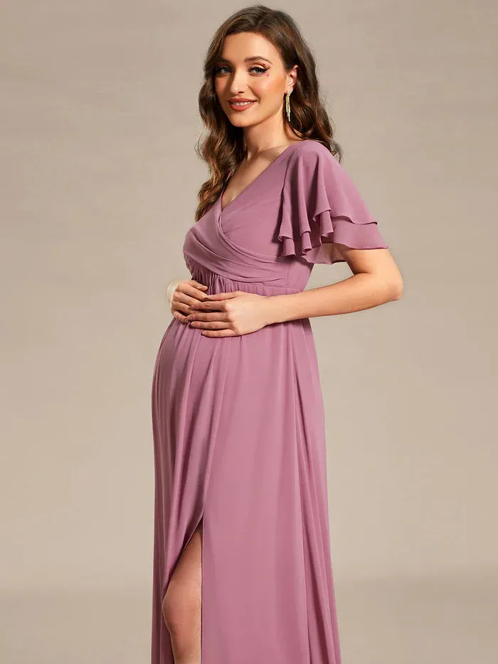 Ruffle Sleeves Split Chiffon Maternity Dresses