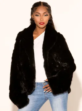 Sectioned Mink Fur Bolero Jacket with Shawl Collar