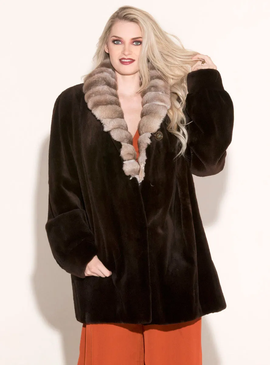 Sheared Mink Fur Jacket with Chinchilla Fur Collar