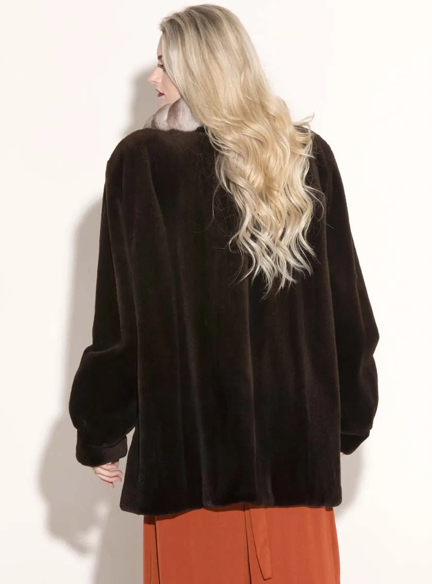 Sheared Mink Fur Jacket with Chinchilla Fur Collar