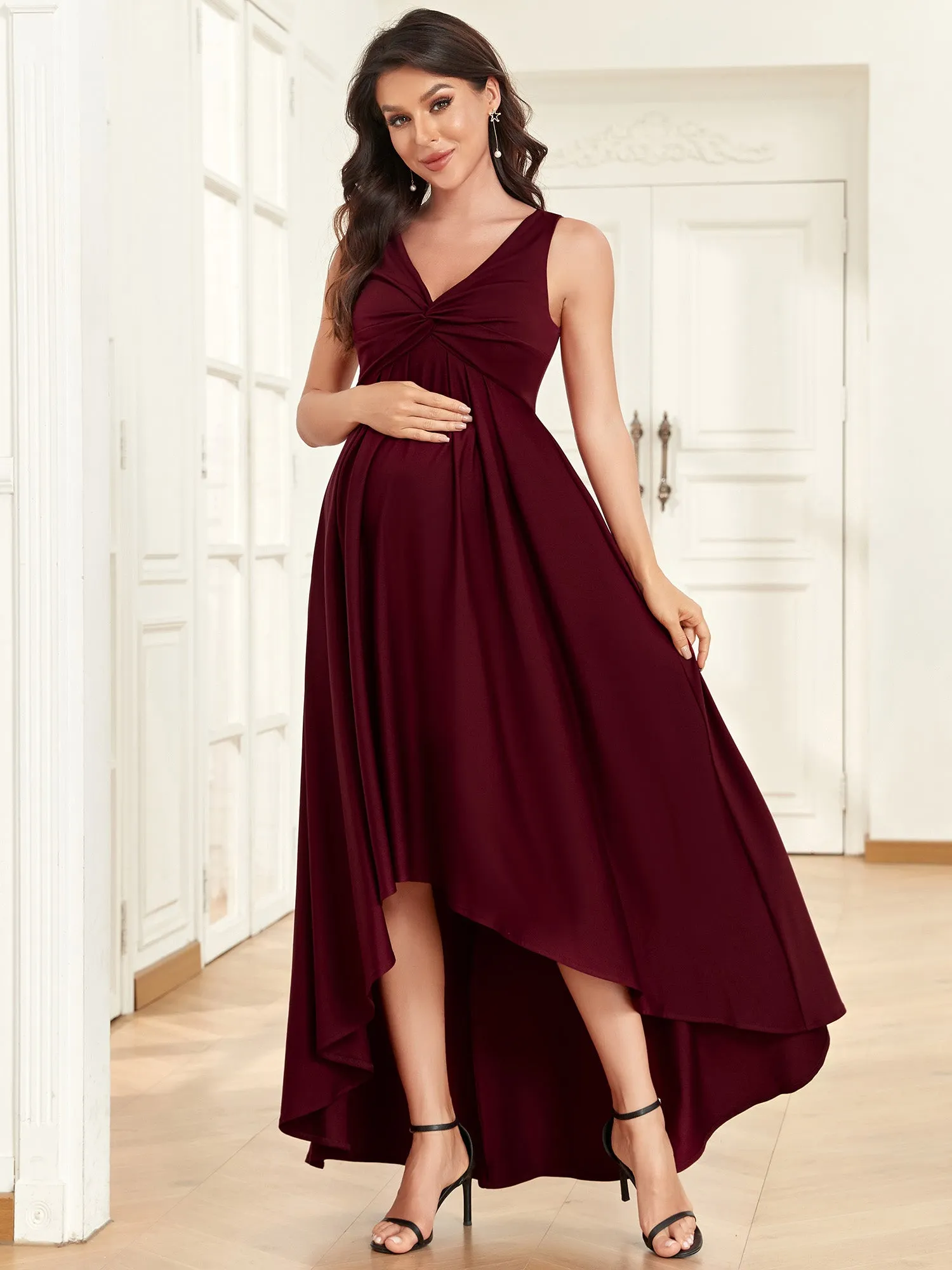 Sleeveless V-Neck Asymmetrical Hem Wholesale Maternity Dresses