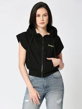 Sleeveless Women's Black Hoodie