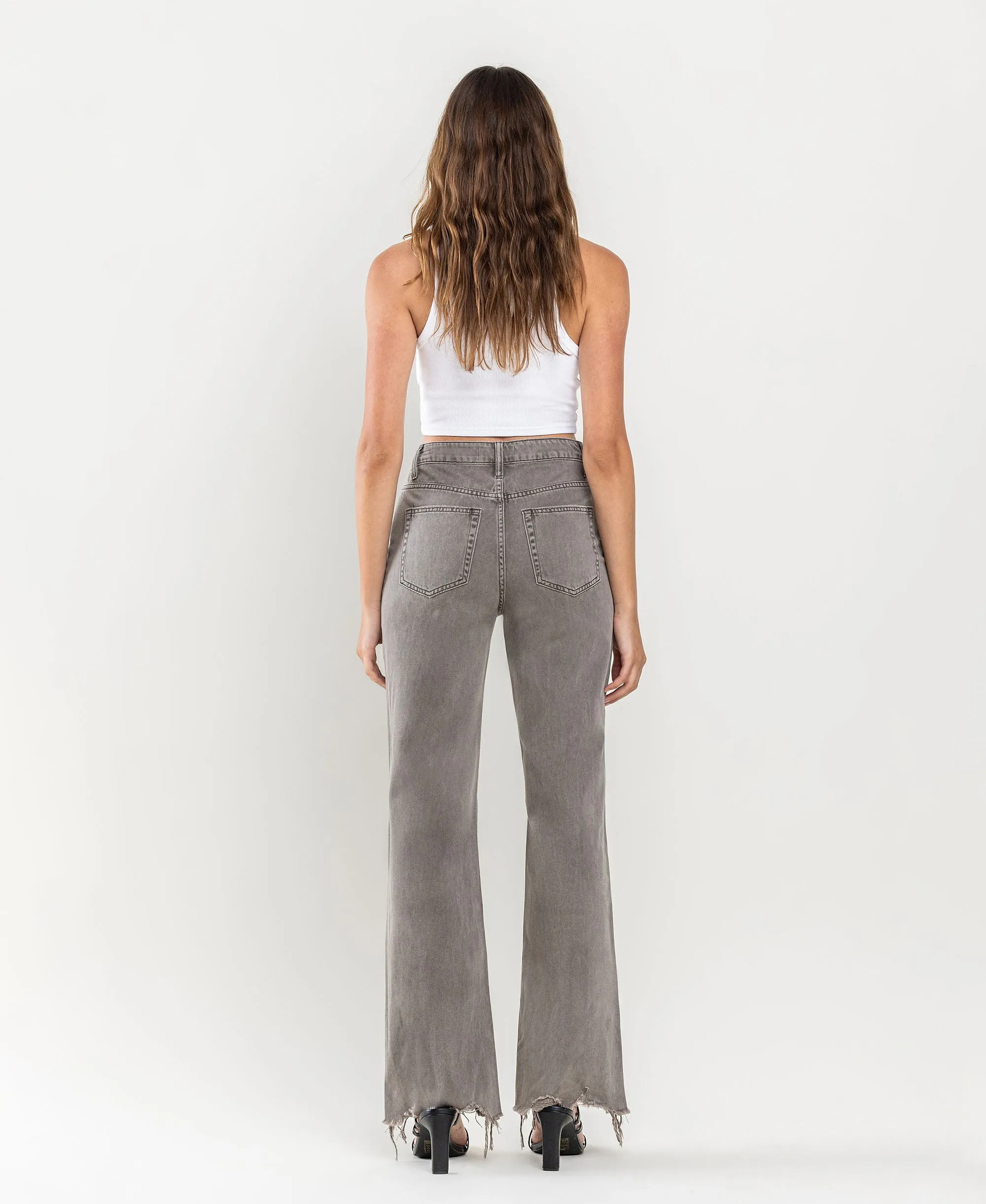 Smokey Olive - Super High Rise 90's Vintage Hem Detail Flare Jeans