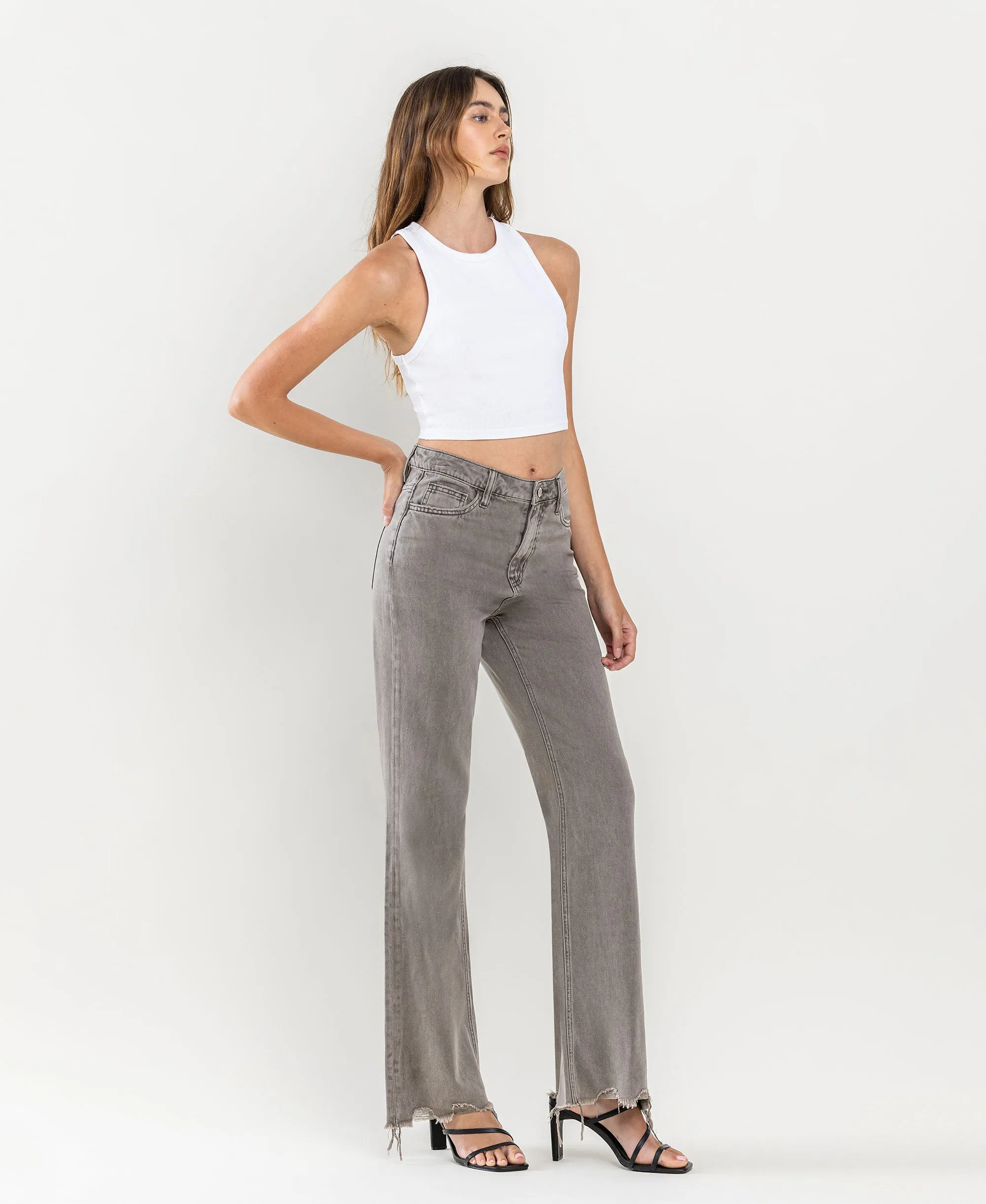 Smokey Olive - Super High Rise 90's Vintage Hem Detail Flare Jeans