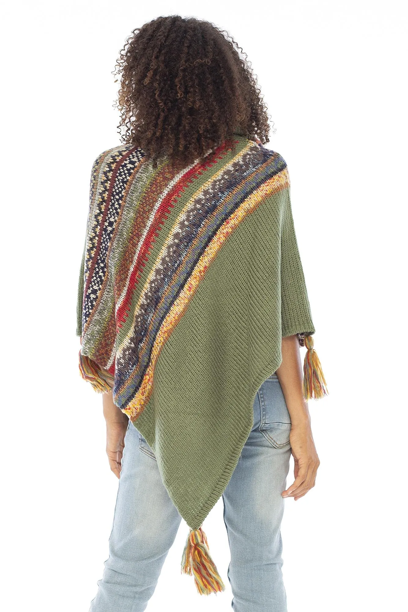 Soft Cowl Neck Poncho with Tassels