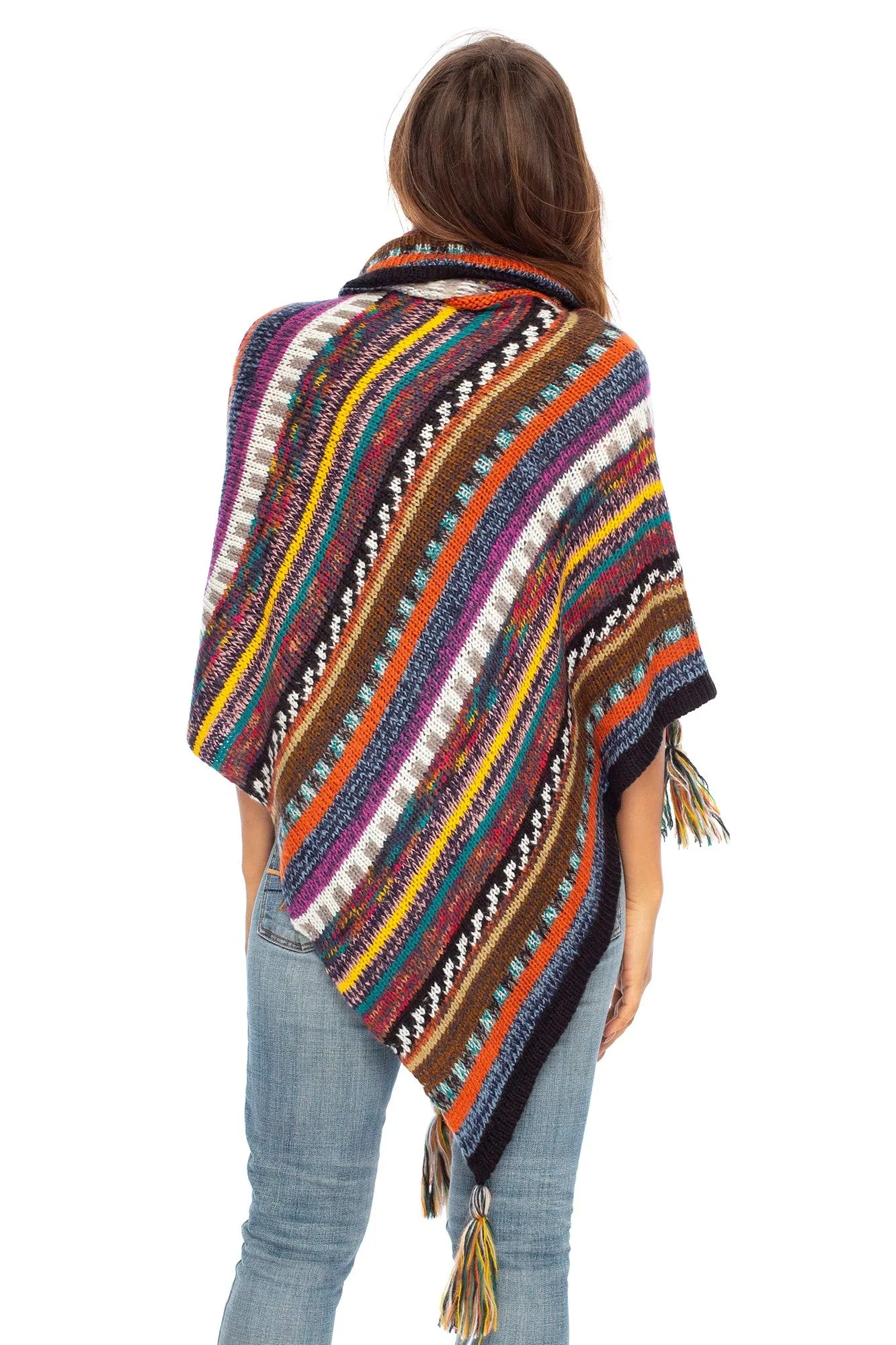 Soft Cowl Neck Poncho with Tassels