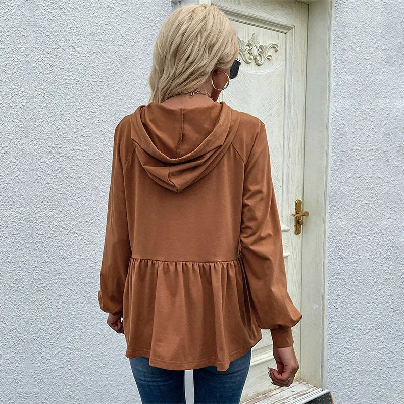 Spring Autumn Export Middle East Women Clothing Design Pullover Hooded Solid Color Hoodie