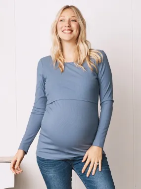 Steel Blue Long Sleeve Maternity & Pull-up Nursing Top