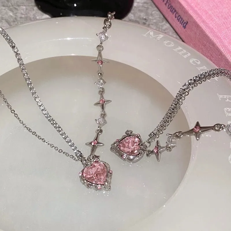 Sweet And Cool Pink Love Diamond Necklace