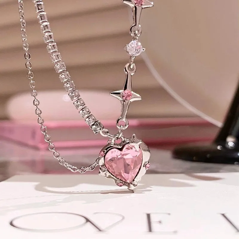 Sweet And Cool Pink Love Diamond Necklace