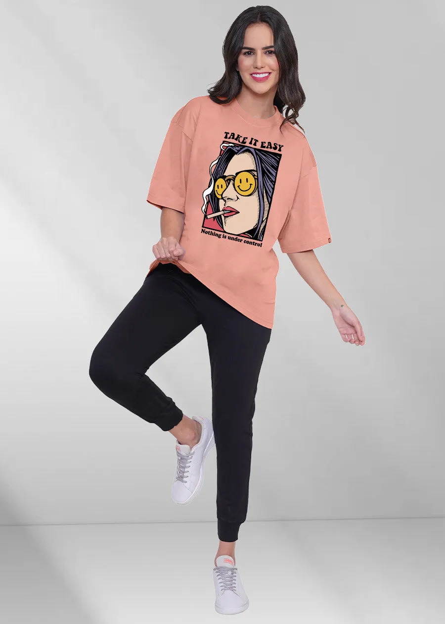 Take It Easy Women Oversized T-Shirt - Salmon Pink