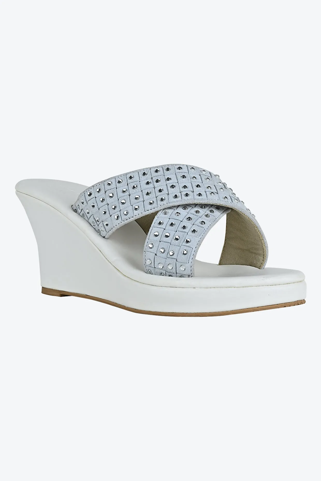 White Crystal Wedge For Women