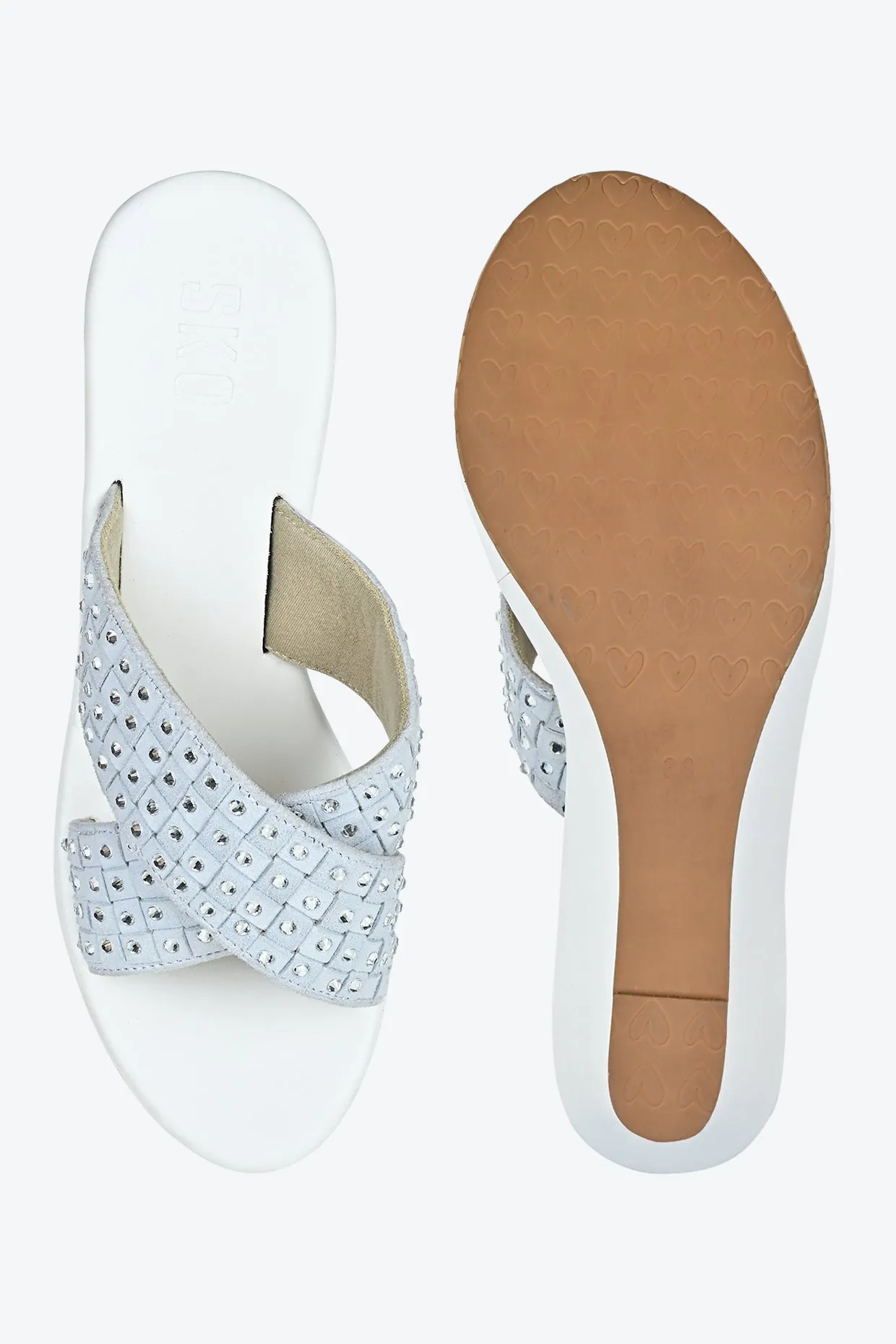 White Crystal Wedge For Women