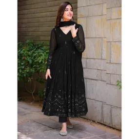 Women Black Designer Gown with Dupatta set