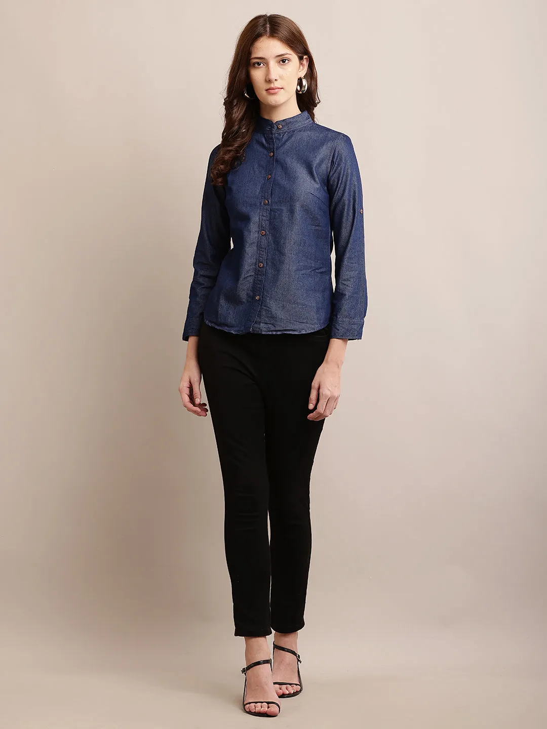 Women Dark Blue Denim Shirt