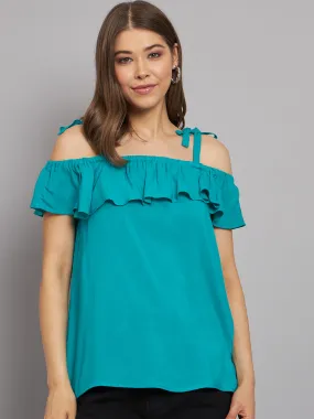 Women Green Open Shoulder Top