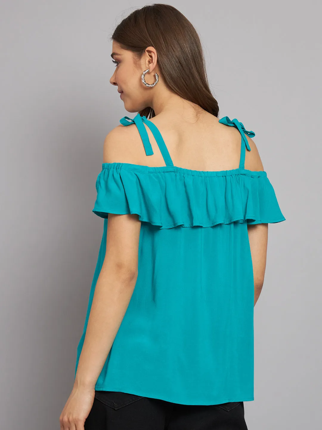 Women Green Open Shoulder Top