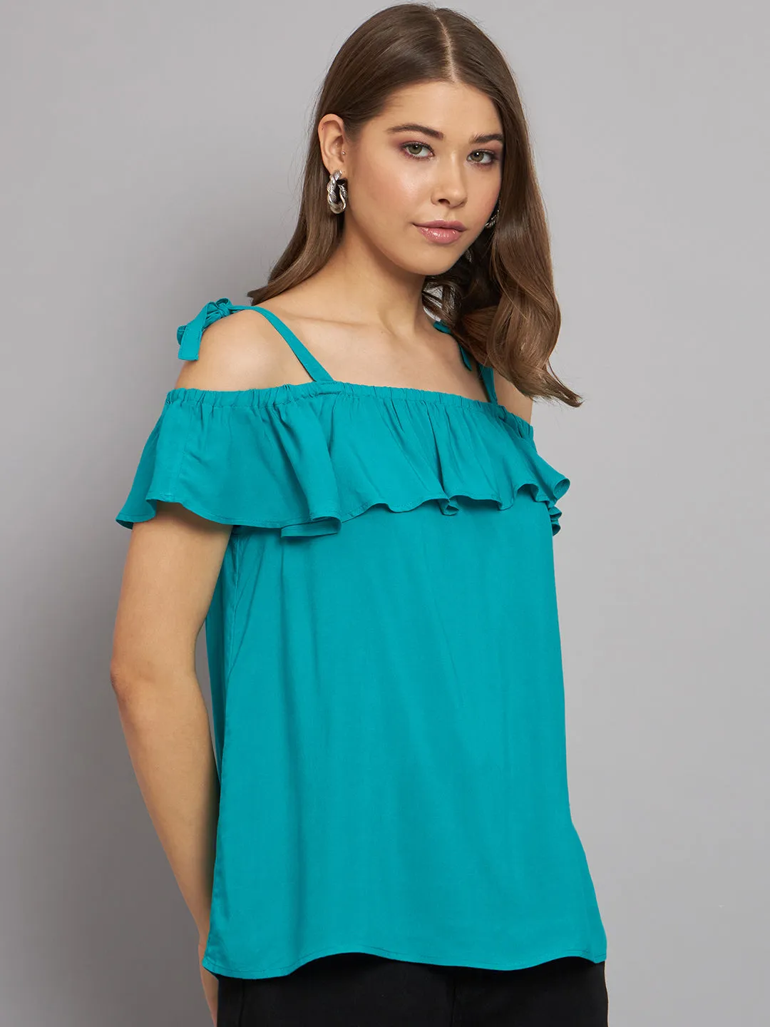 Women Green Open Shoulder Top