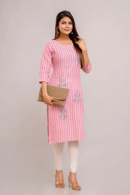 Women South Cotton Embroidered Plus Size A-Line Kurtis