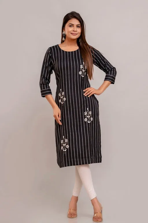 Women South Cotton Embroidered Plus Size A-Line Kurtis