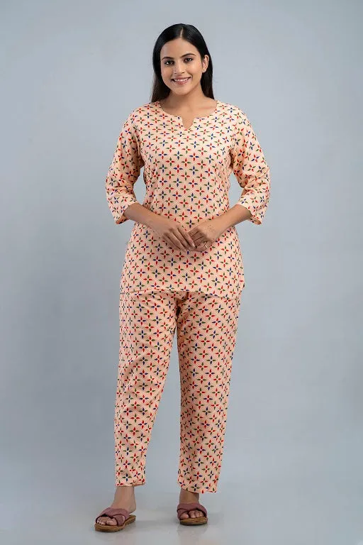 Women's Rayon Printed Plus Size Night Suit Set of Shirt and Pyjama