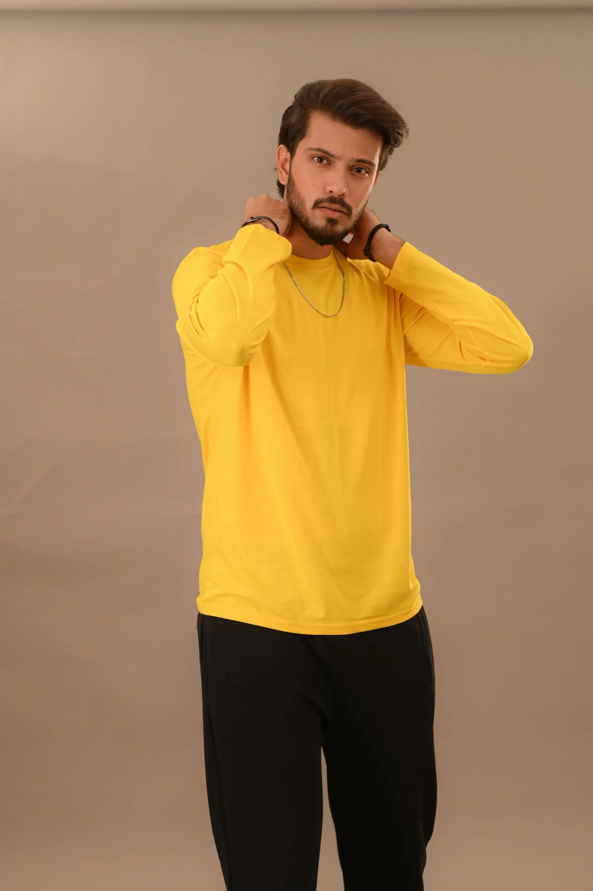 Mens Casual Yellow Full Sleeve T-Shirt - Comfortable & Stylish Wear