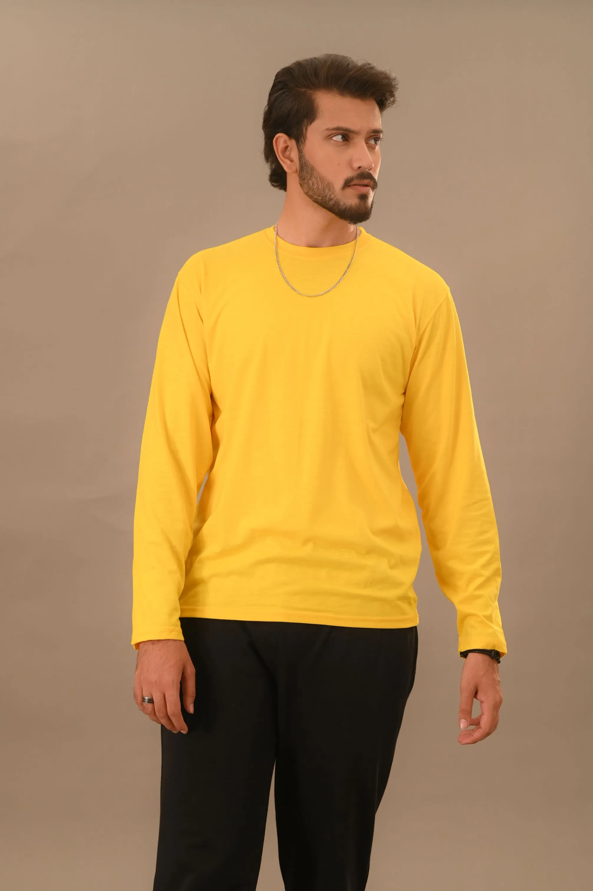 Mens Casual Yellow Full Sleeve T-Shirt - Comfortable & Stylish Wear