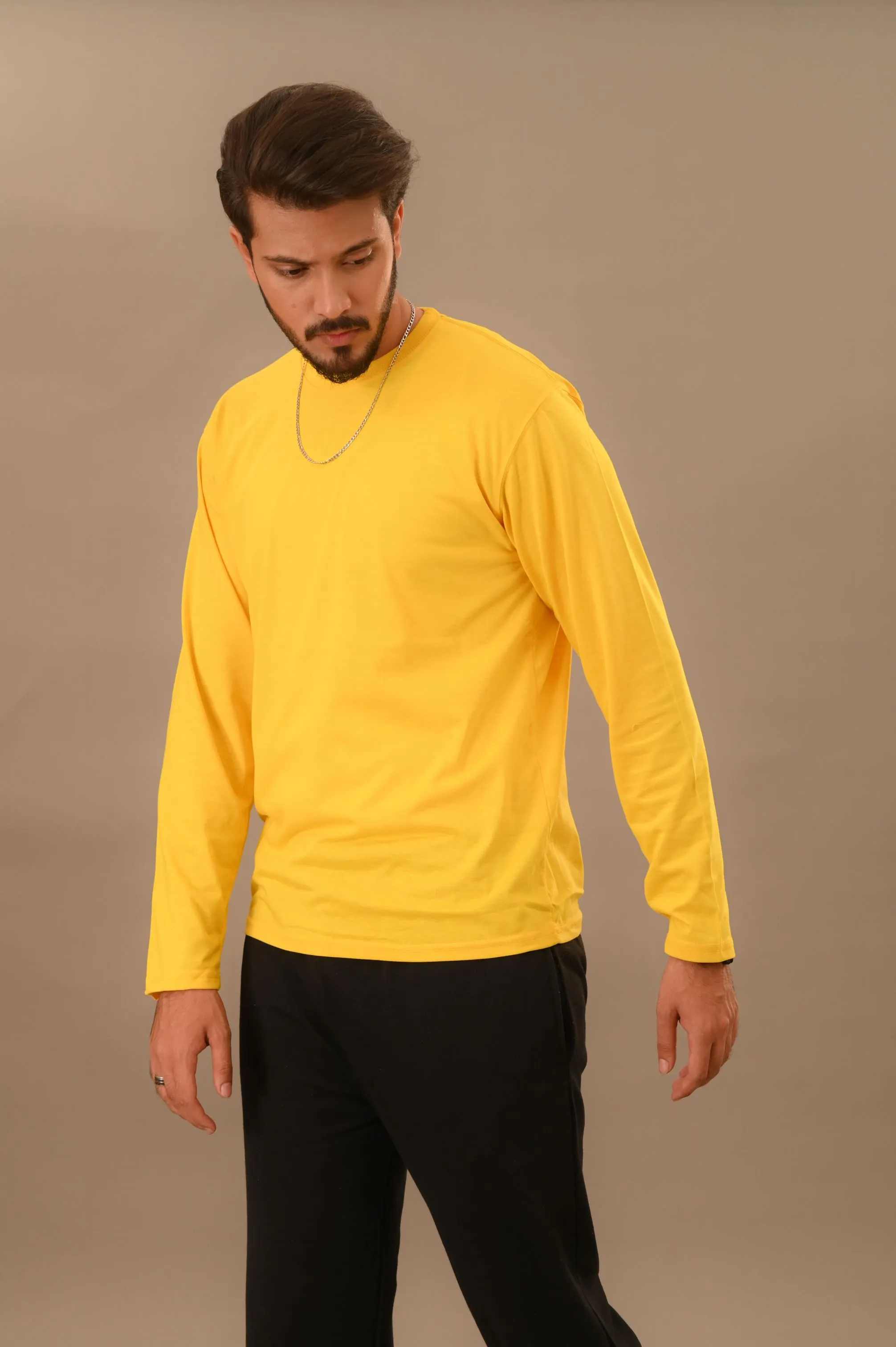 Mens Casual Yellow Full Sleeve T-Shirt - Comfortable & Stylish Wear